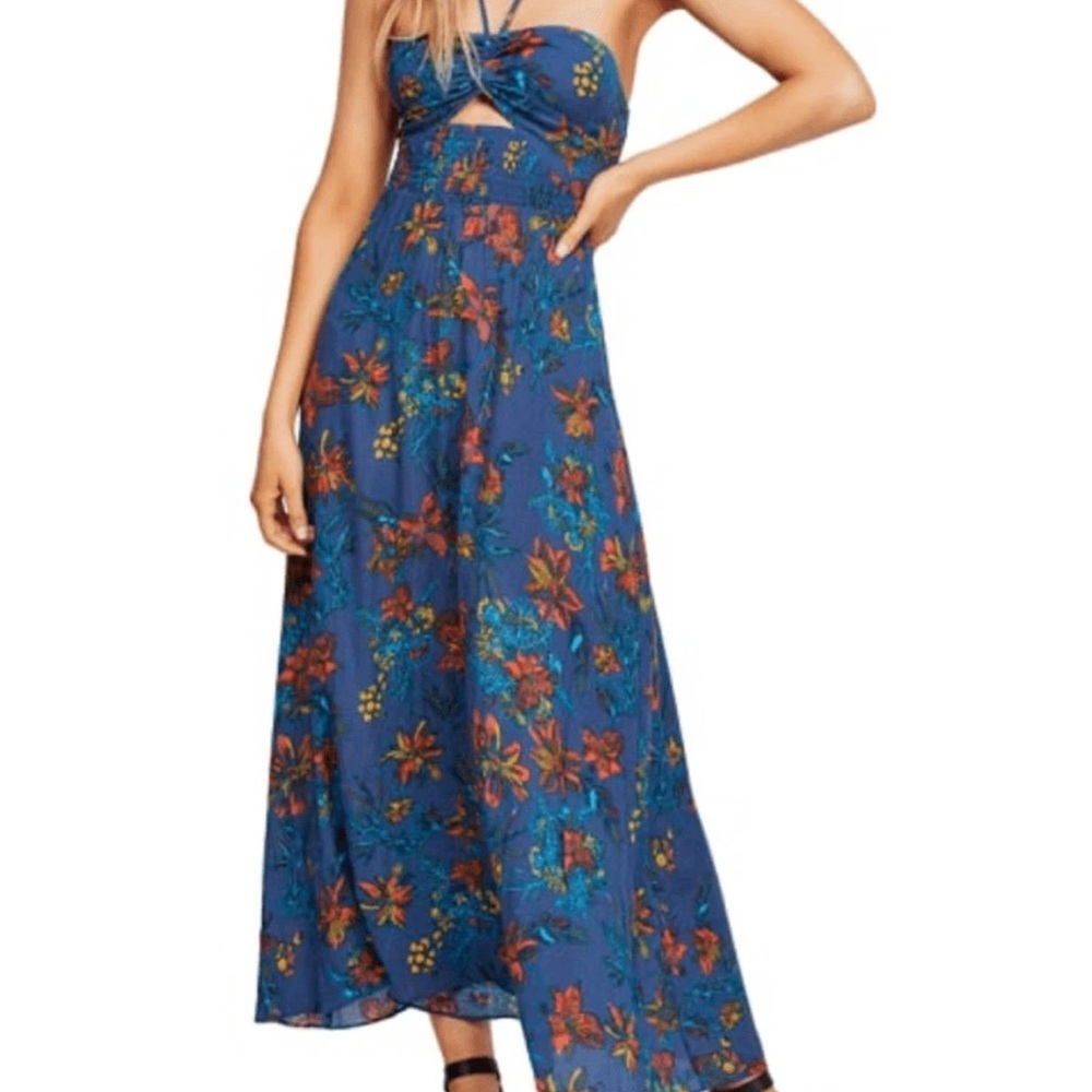 Free People Womens Medium One Step Ahead Maxi Dress in Blue Floral Halter - Picture 8 of 10